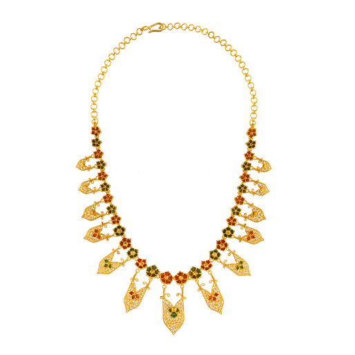 Stylish Gold Chokers-Uniquely Designed 22k Gold Necklace In Meenakari Style