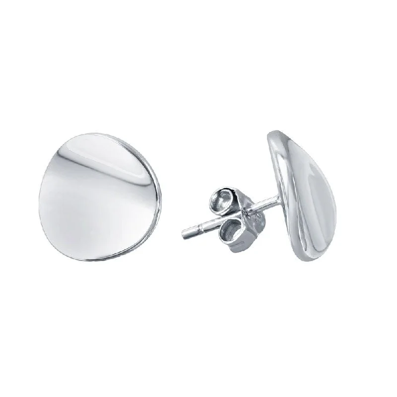 Pearl Stud Earrings-Silver 925 Rhodium Plated Concave Circle Stud Earrings - STE00736