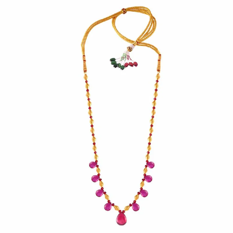 Luxury Crystal Pendant Necklaces-Unique Designer 22k Gold Necklace With Pink Accents From Pc Chandra Tushi Collection