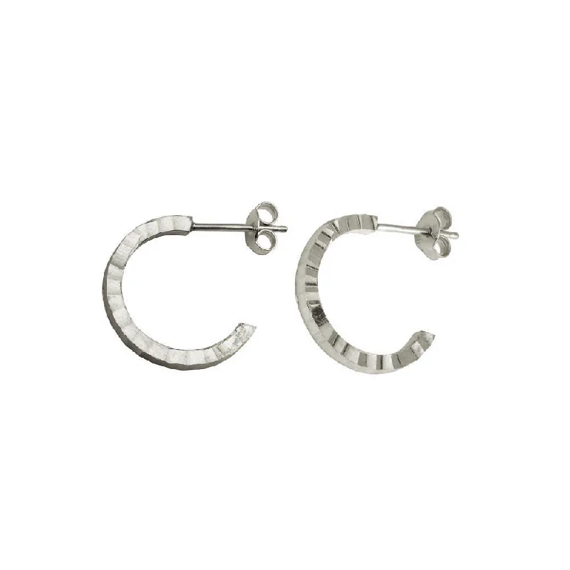 Simple Dangle Earrings-Rhodium Plated 925 Sterling Silver Diamond Cut Semi Hoop Earrings 20mm - ECE00031RH