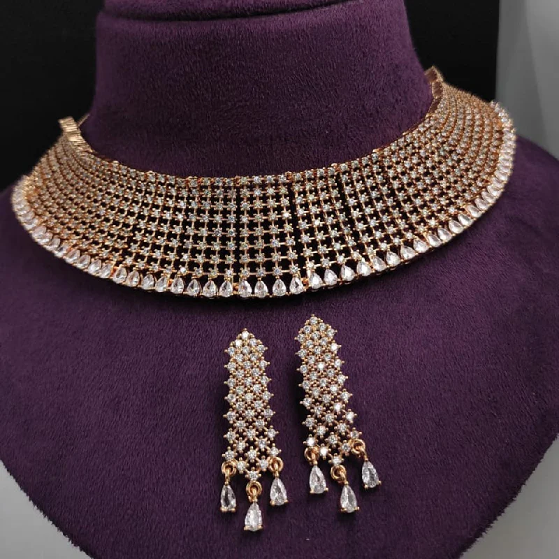 Designer Silver Necklaces-Kavita Art Gold Plated American Diamond Choker Necklace Set