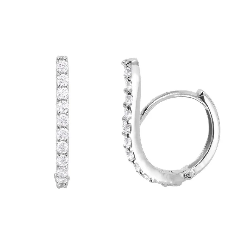 Unique Wedding Stud Earrings-Silver 925 Rhodium Plated Swoop CZ huggie hoop Earrings - GME00026