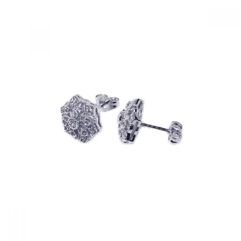 Wedding Jewelry Earrings-Silver 925 Rhodium Plated Micro Pave Clear Flower Filigree CZ Stud Post Earrings - ACE00024