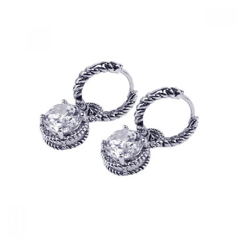 Elegant Drop Earrings-Silver 925 Rhodium Plated Round CZ Dangling Hoop Earrings - STE00434