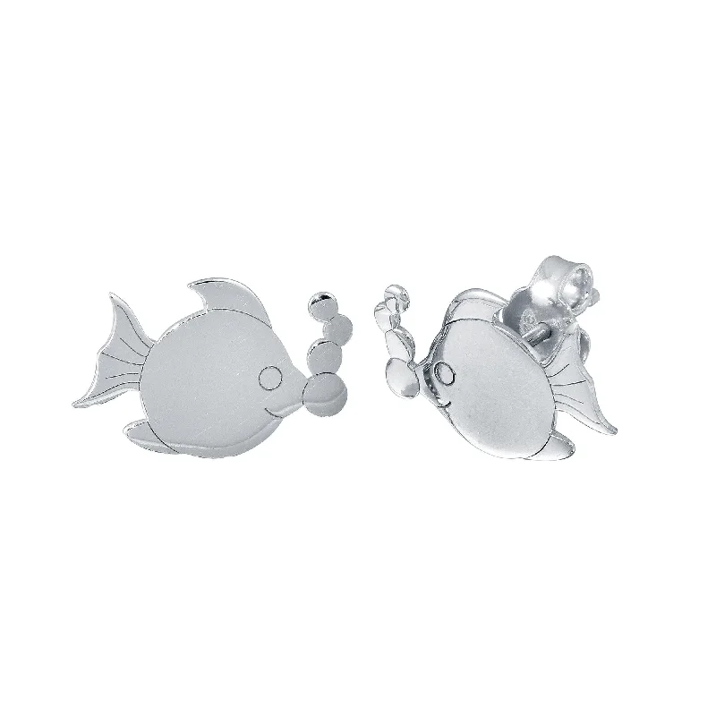 Bohemian Style Earrings-Rhodium Plated 925 Sterling Silver Bubble Fish Stud Earrings - SOE00033