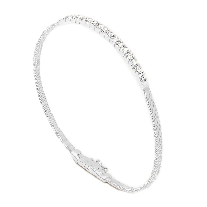 Simple Silver Chain Bracelets-Marco Bicego 18K White Gold Masai Small Stackable Bracelet with Diamond Bar