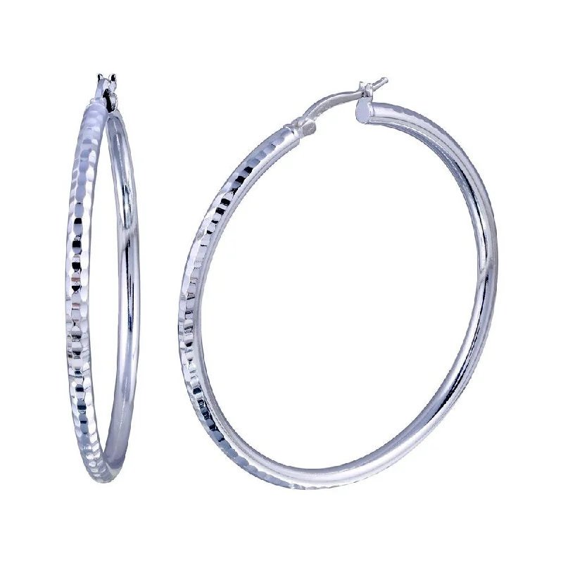 Colored Gemstone Earrings-Silver 925 Diamond Cut Hoop Earrings 3mm Wide - HP04-3