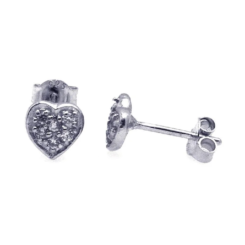 Round Drop Earrings-Silver 925 Rhodium Plated CZ Heart Stud Earrings - STE00009