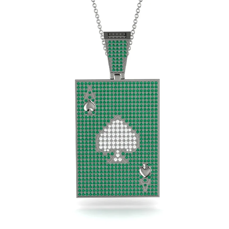 Romantic Heart Necklaces-Ace Of Spades Emerald Card Necklace - Tyler No. 18