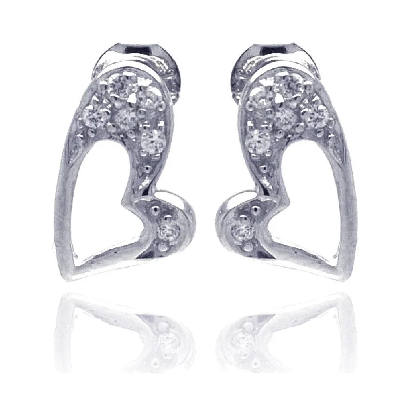 Oval Dangle Earrings-Silver 925 Rhodium Plated Heart Clear CZ Stud Earrings - STE00696