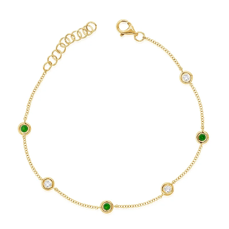 Designer Wedding Bracelets-OKGs Collection Emerald & Diamond Chain Bracelet