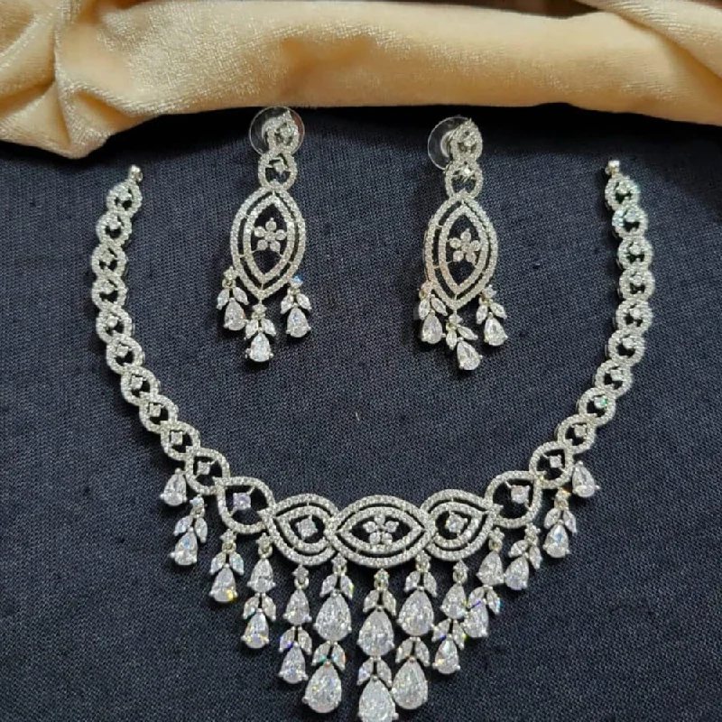 Designer Gold Necklaces-Kavita Art Silver Plated American Diamond Necklace Set