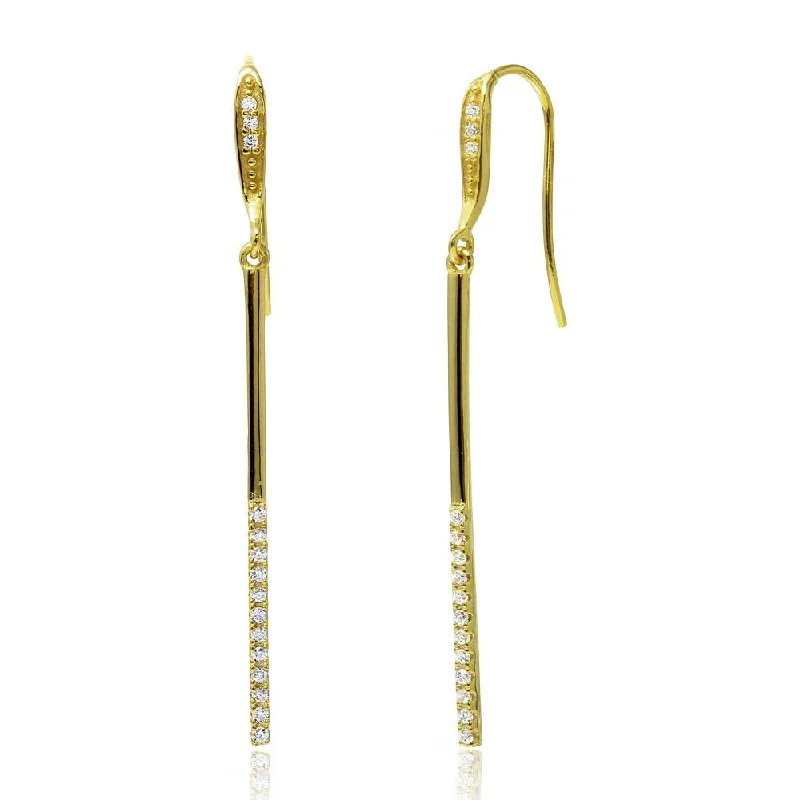 Pearl Drop Earrings-Gold Plated 925 Sterling Silver Dangling Bar CZ Earrings - BGE00520