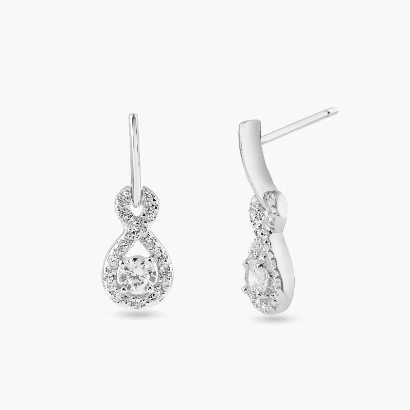 Fashionable Ear Cuffs-Silver 925 Rhodium Plated Ribbon CZ Dangling Stud Earrings - BGE00222