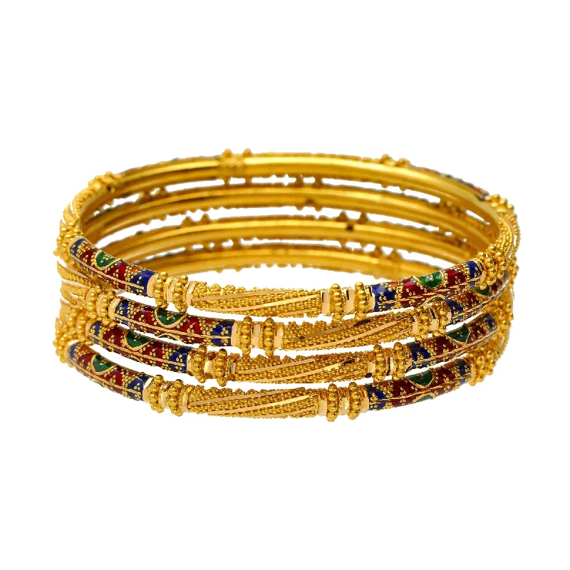 Luxury Wedding Bangles for Brides-22K Yellow Gold Meena Bangle Set (Size 2.6)