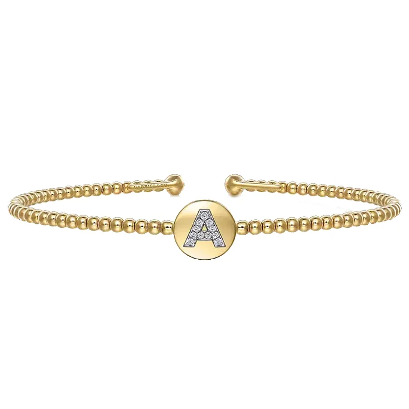 Bold Silver Bracelets-Gabriel 14K Yellow Gold Round A Initial Diamond Bujukan Cuff Bracelet