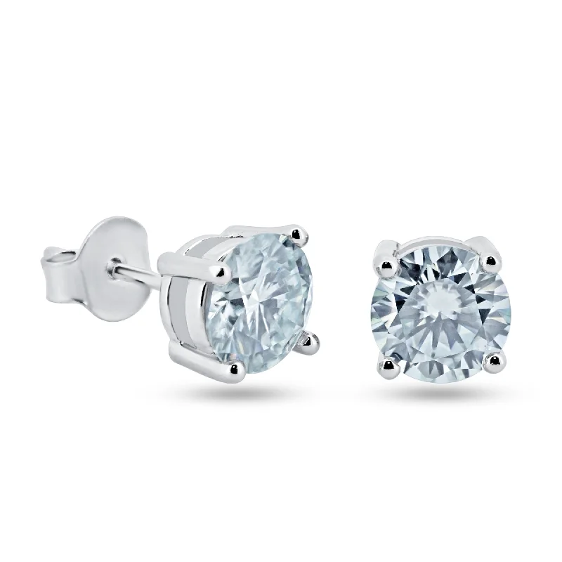 Luxury Diamond Earrings-925 Sterling Silver Moissanite 6mm Round Push Back Earring - MBGE00004