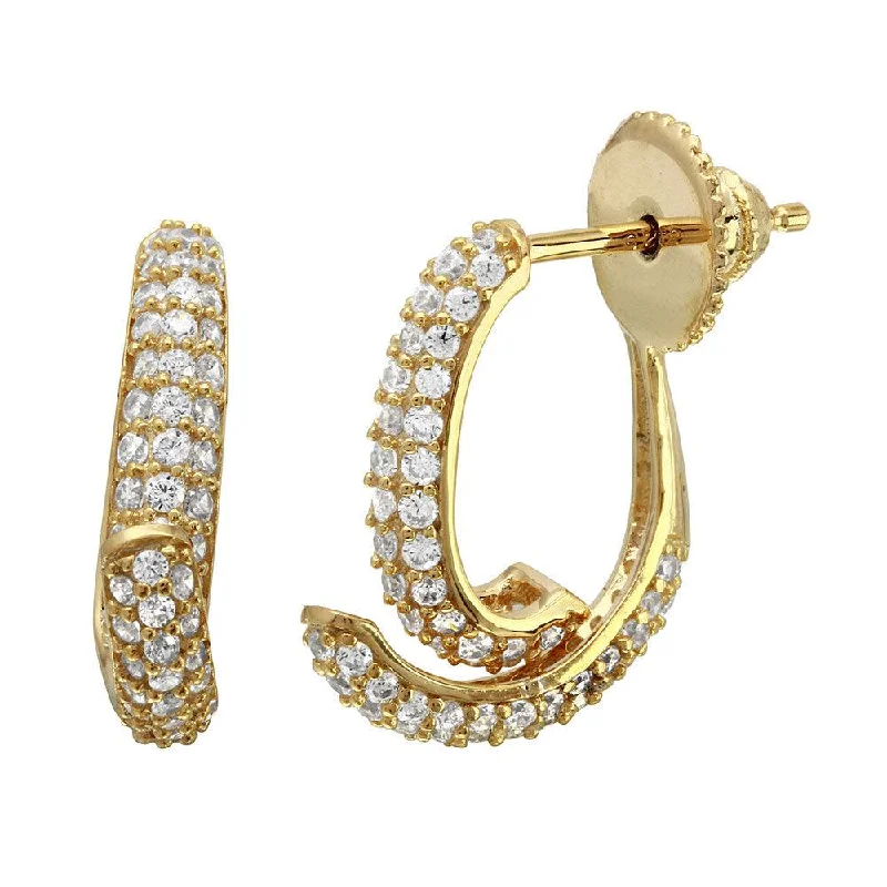 Delicate Hoop Earrings-Gold Plated 925 Sterling Silver Front and Back CZ Earrings - GME00086GP