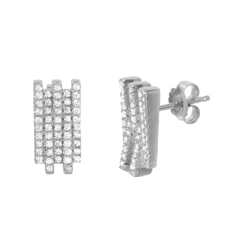 Chic Hoop Earrings-Silver 925 Rhodium Plated Vertical Stacked CZ Stud Earrings - ACE00085RH