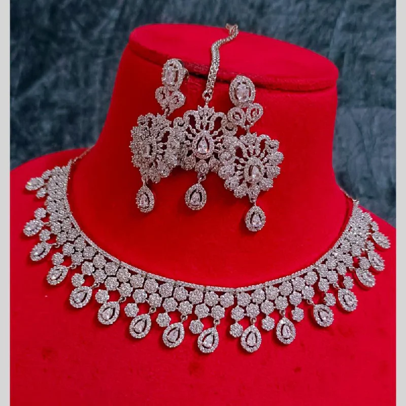 Designer Pendant Necklaces-FS Collection American Diamond Necklace Set