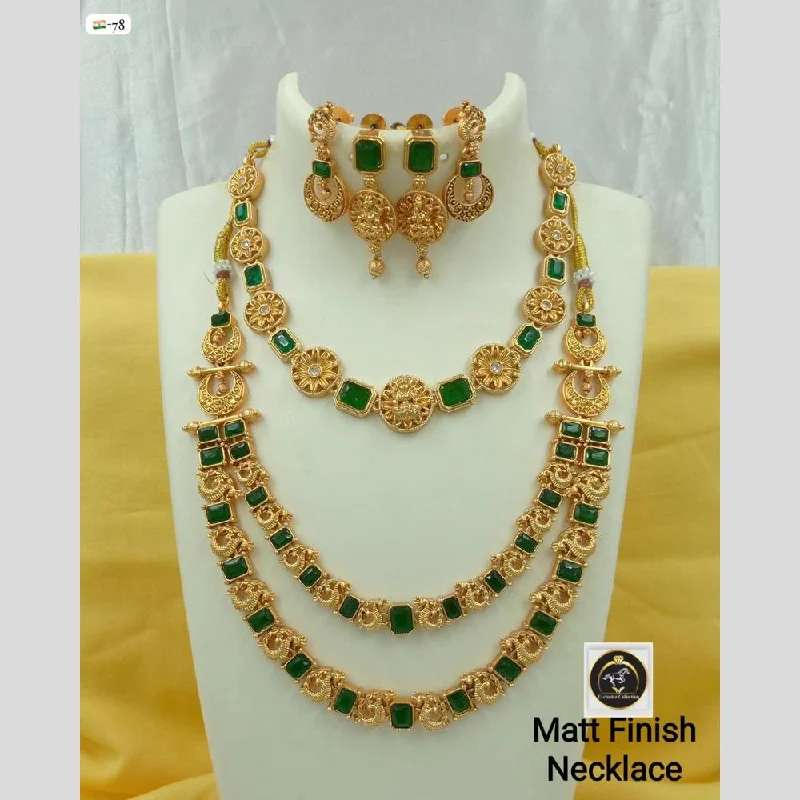 Colorful Crystal Necklaces-FS Collection Matte Gold Plated Crystal Stone Temple Necklace Set