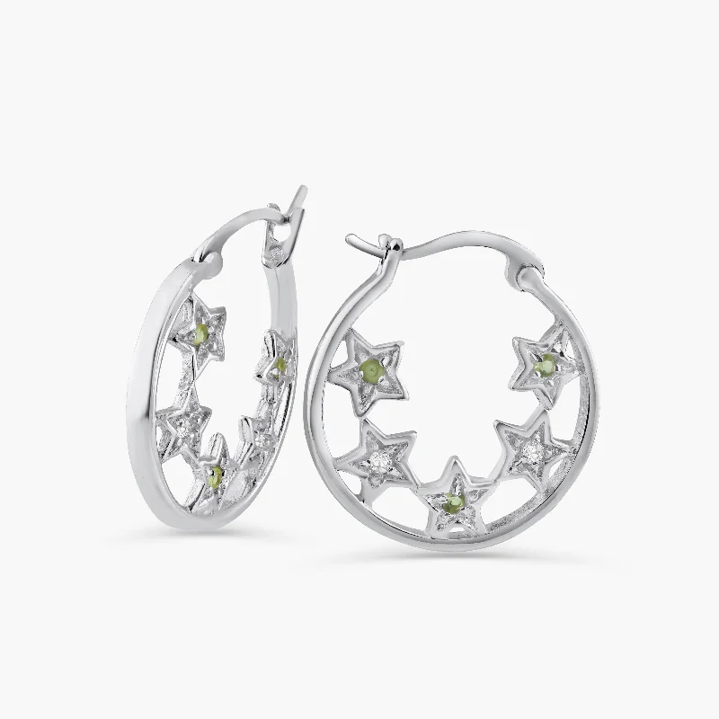 Gemstone Stud Earrings-Silver 925 Rhodium Plated CZ Hoop Star Earrings - STE00025