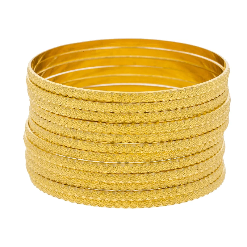 Colorful Bangles Sets-22K Yellow Gold Bangles Set of 12 W/ Laser Marked Cluster Flower Designs