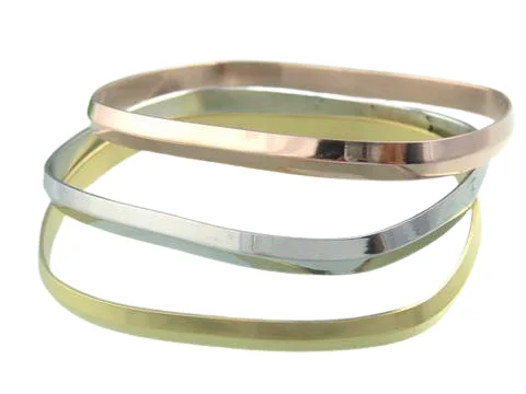 Retro Style Bangles-Stainless Steel Rectangular 3 Color Bangles (3Pc)