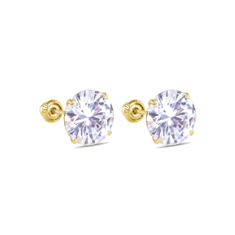 Luxury Drop Earrings-14MGME00038 - 14 Karat Yellow Gold Round Moissanite Stud Screw Back Earring