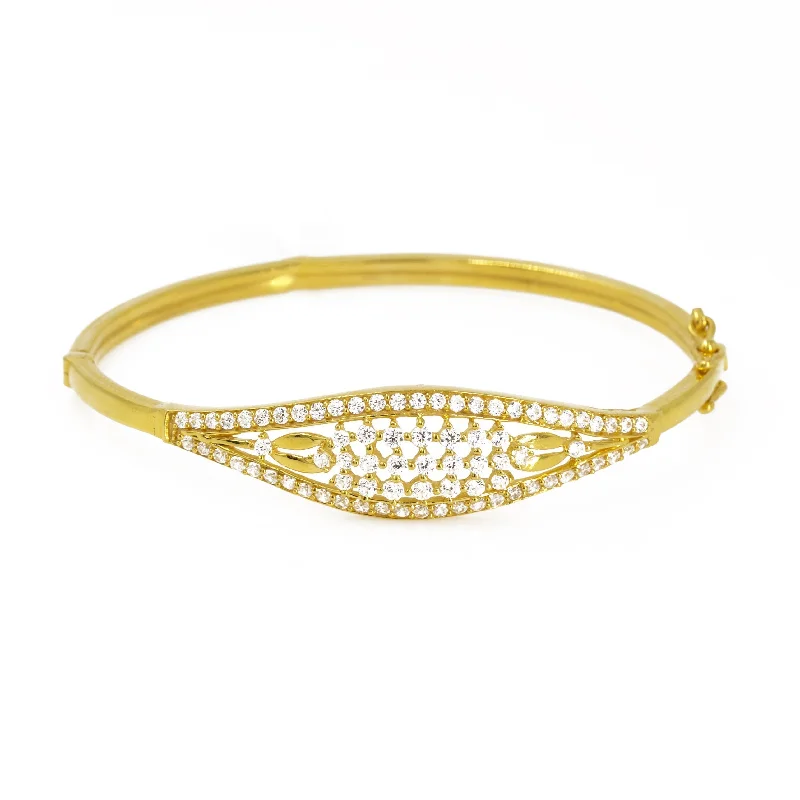 Trendy Stackable Bangles-22K Yellow Gold Bangle W/ Cubic Zirconia & Open Cut Eyelet Centerpiece