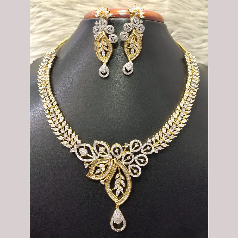 Elegant Long Necklaces-Jain Jewellers Gold Plated American Diamond Necklace Set