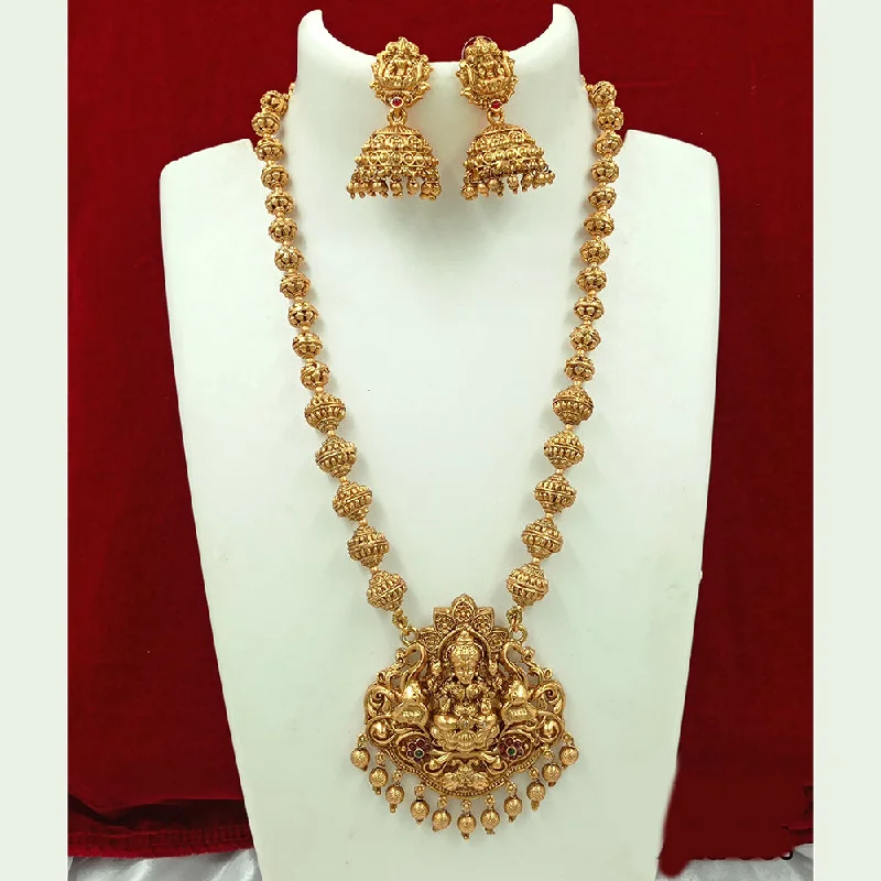 Trendy Heart Necklaces-Joyful Jewel Art Matte Gold Plated Pota Stone Temple Long Necklace Set