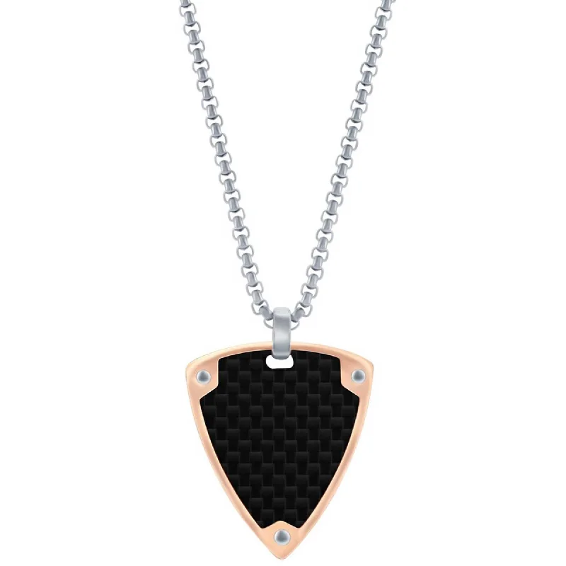 Modern Infinity Necklaces-Men's Necklace - Black Carbon Fiber with Rose Gold Border Triangle | SL-7140