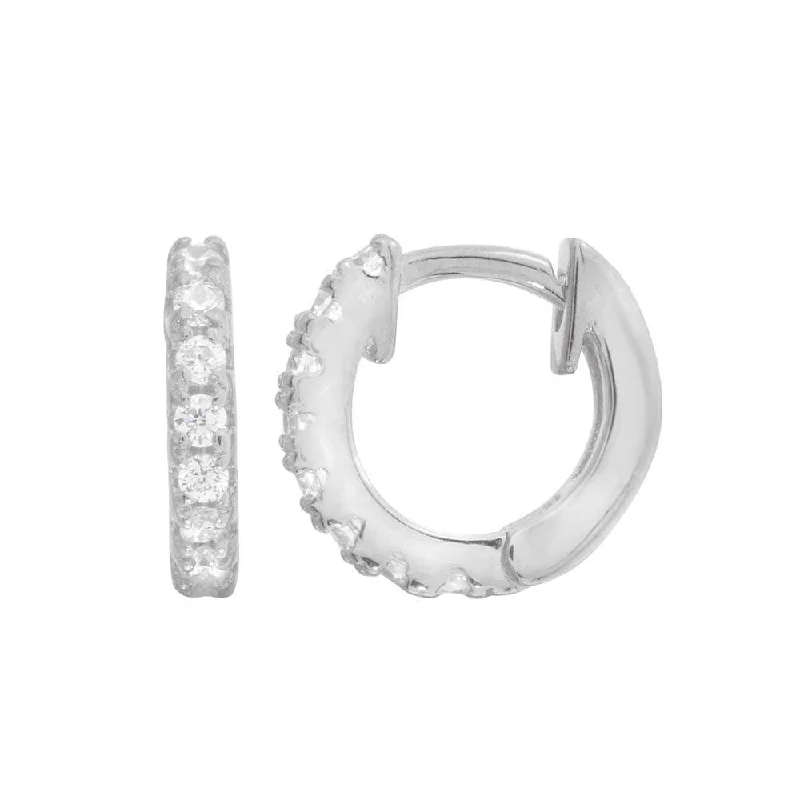 Trendy Silver Earrings-Rhodium Plated 925 Sterling Silver CZ huggie hoop Earrings 9.3mm - STE01218RH