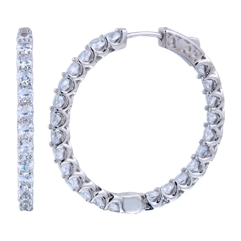 Fashionable Statement Earrings-Rhodium Plated 925 Sterling Silver Inside Out CZ Hoop Vault Lock Earring 30mm - STE01306