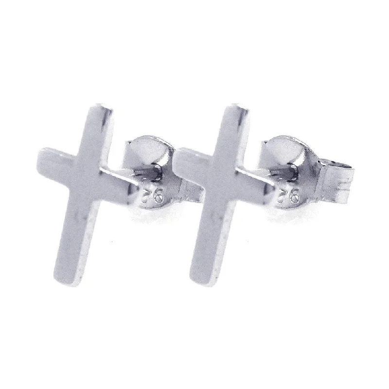 Gold Crystal Earrings-Silver 925 Rhodium Plated Cross Stud Earrings - STE00750