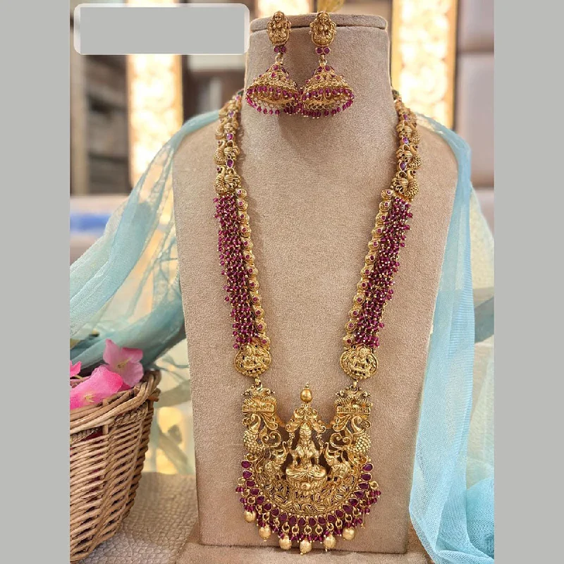 Personalized Diamond Necklaces-Jewel Addiction Gold Plated Pota Stone And Pearls Temple Long Necklace Set