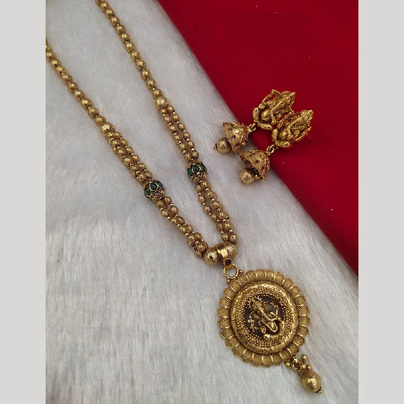 Fashionable Gemstone Necklaces-Kala Creation Gold Plated Pota Stone Temple Necklace Set