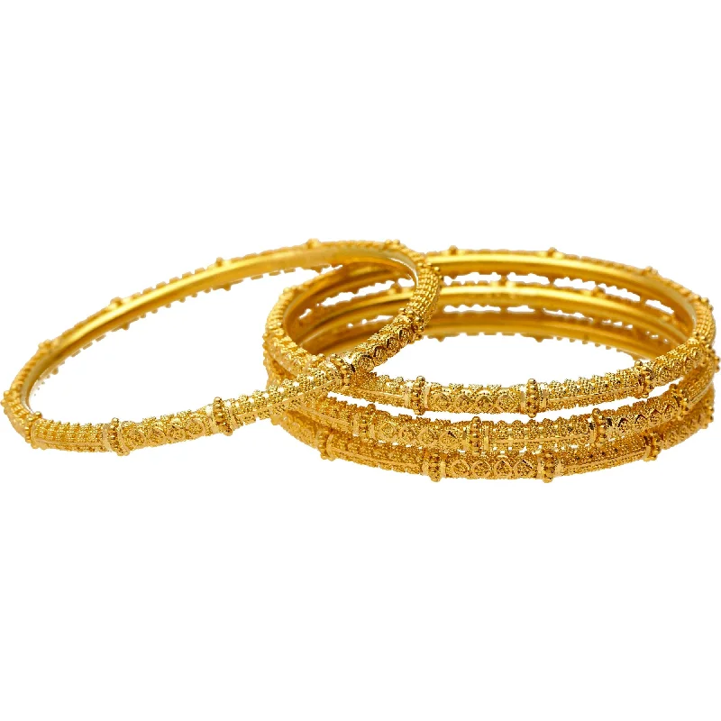 Fashionable Adjustable Bangles-22K Yellow Gold & Beaded Filigree Bangle Set (58.3 grams)