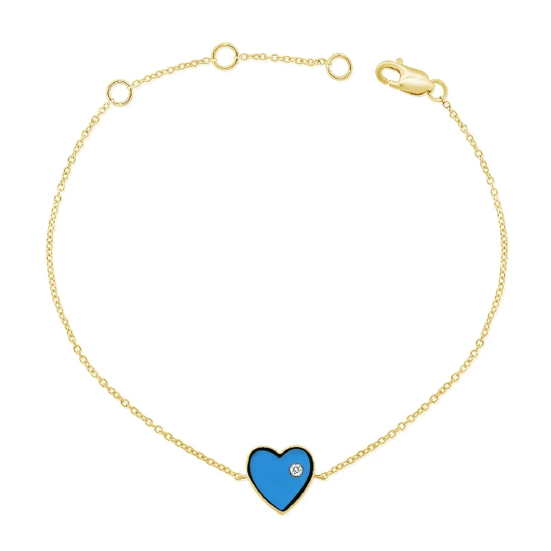 High-End Gemstone Bracelets-14K Gold Turquoise Heart Bracelet