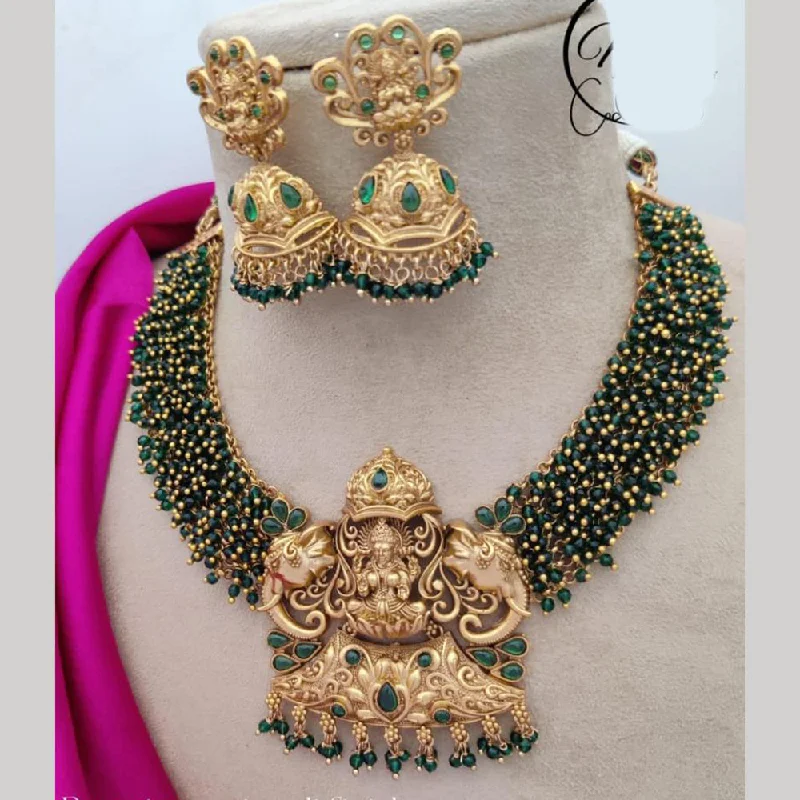 Luxury Pendant Necklaces-Jewel Addiction Gold Plated Kundan Stone And Pearls Temple Choker Necklace Set