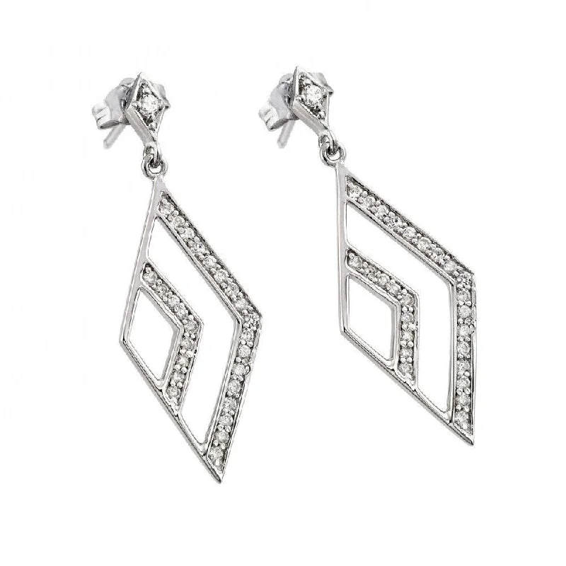 Custom Gold Earrings-Silver 925 Rhodium Plated Micro Pave Clear Open Marquis CZ Dangling Stud Earrings - ACE00029