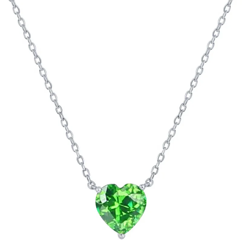 Fashionable Crystal Pendant Necklaces-Classic Women's Necklace - Silver 8mm Peridot August Heart Perciosa Crystal | M-7129