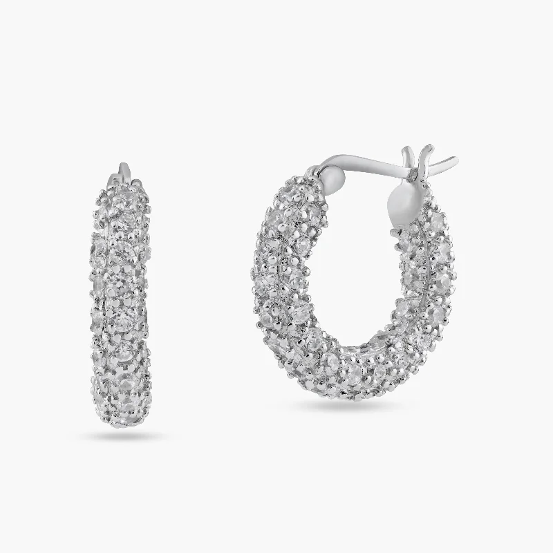 Vintage Style Earrings-Silver 925 Rhodium Plated Rift Cluster CZ Hoop Earrings - STE00203