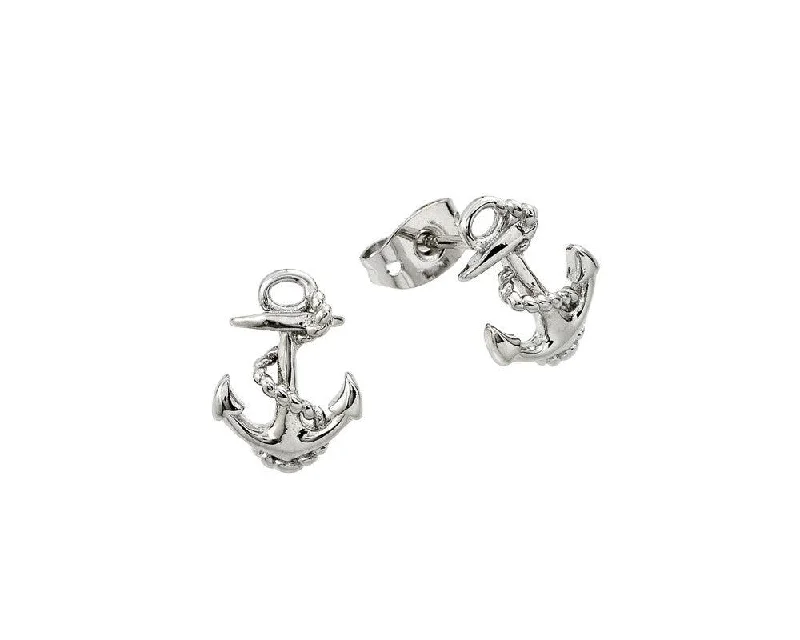 Fashionable Silver Earrings-Silver 925 Rhodium Anchor Stud Earrings - BGE00376