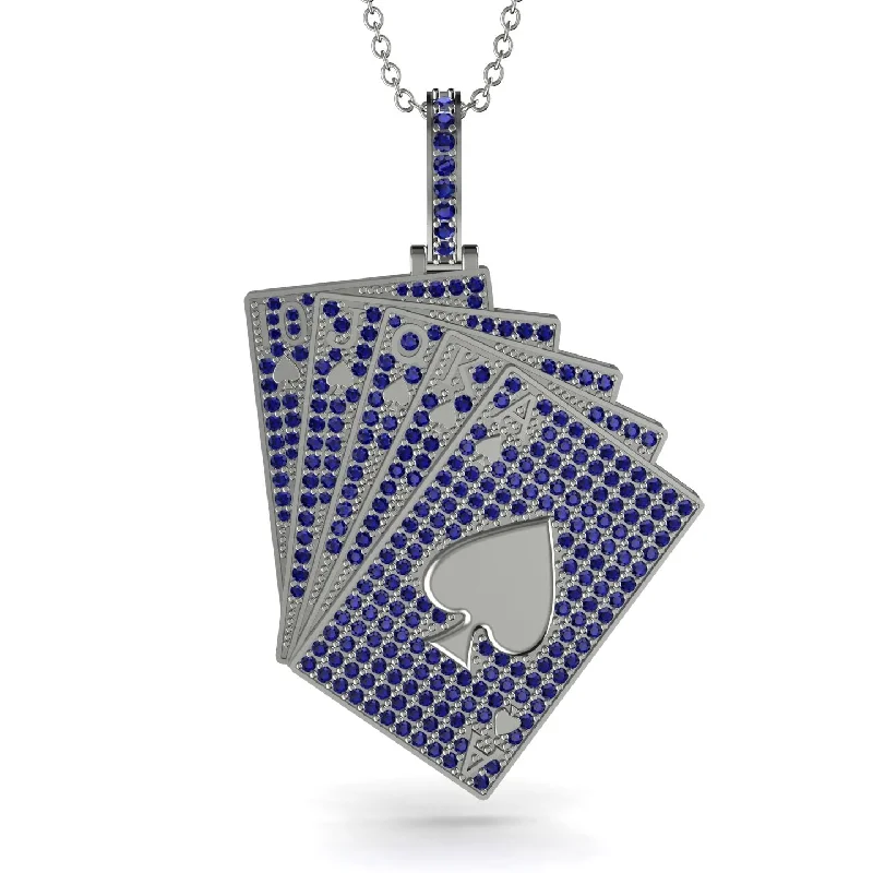 Unique Pendant Necklaces-Royal Flush Poker Sapphire Necklace - Jose No. 15