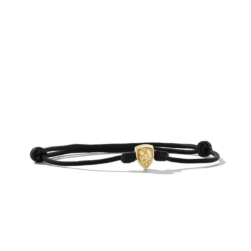 Trendy Name Bracelets-David Yurman St. Michael Black Cord Bracelet with 18K Yellow Gold