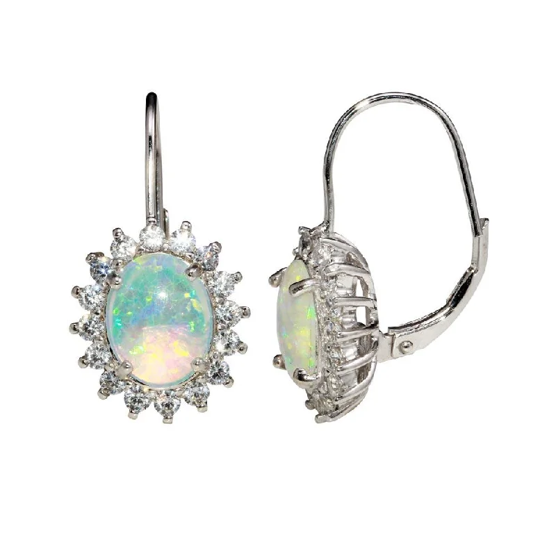 Colorful Earrings for Women-Rhodium Plated 925 Sterling Silver Dangling Synthetic Opal Earrings - STE01161RH