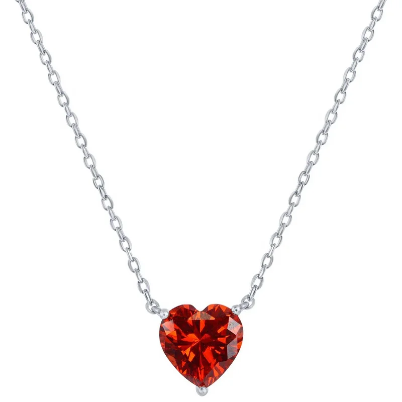 Dainty Birthstone Necklaces-Classic Women's Necklace - Sterling Silver Ruby July Heart Perciosa Crystal | M-7128