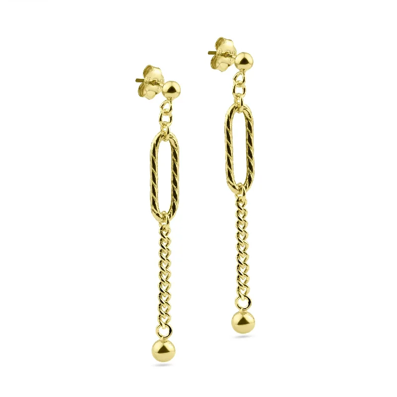 Rose Gold Earrings-Gold Plated 925 Sterling Silver Dangling Ball Textured Paperclip  Earring - ITE00091-GP